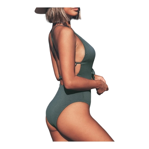 Cupshe One Piece Swimsuit Deep V-neck Lace Up Front Women XL - Picture 3 of 6